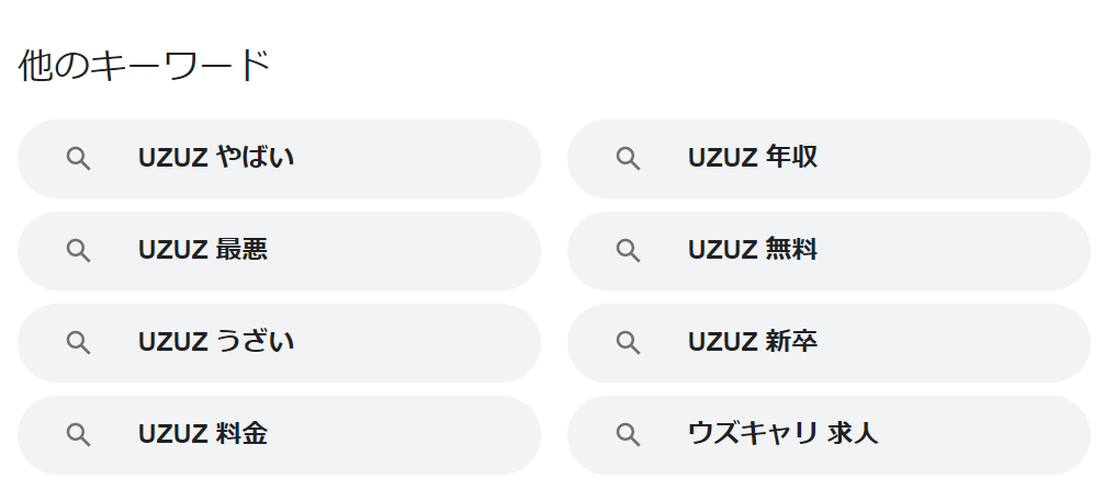 UZUZの評判が「やばい」「うざい」「最悪」と検索されている画面